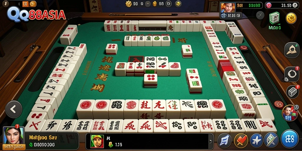 Screenshot gameplay QQ88ASIA menampilkan aksi seru Mahjong.
