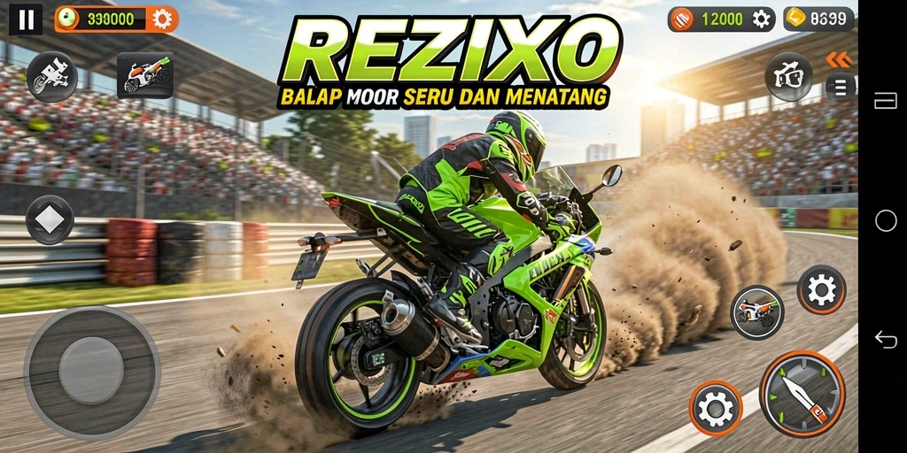 Tampilan gameplay mendebarkan dalam balapan motor cepat.