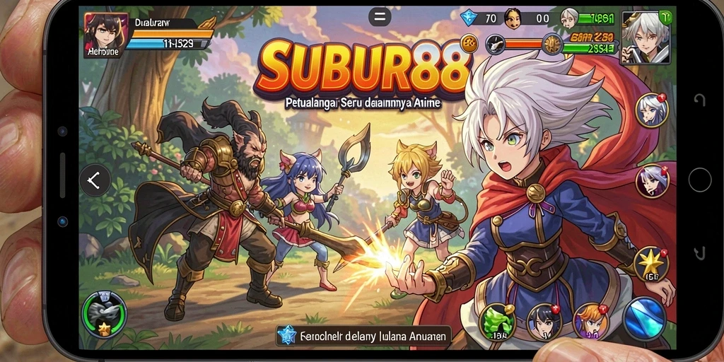 Tangkapan layar gameplay SUBUR88 dengan karakter anime beraksi.
